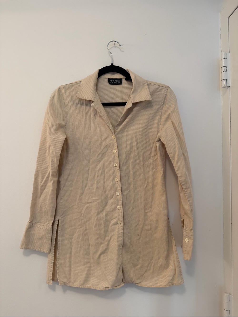 New York & Company Beige Button-Front Shirt